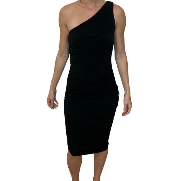 Lulus One Shoulder Little Black Dress Size XS NWT Sexy Bodycon Midi Party - Picture 2 of 8
